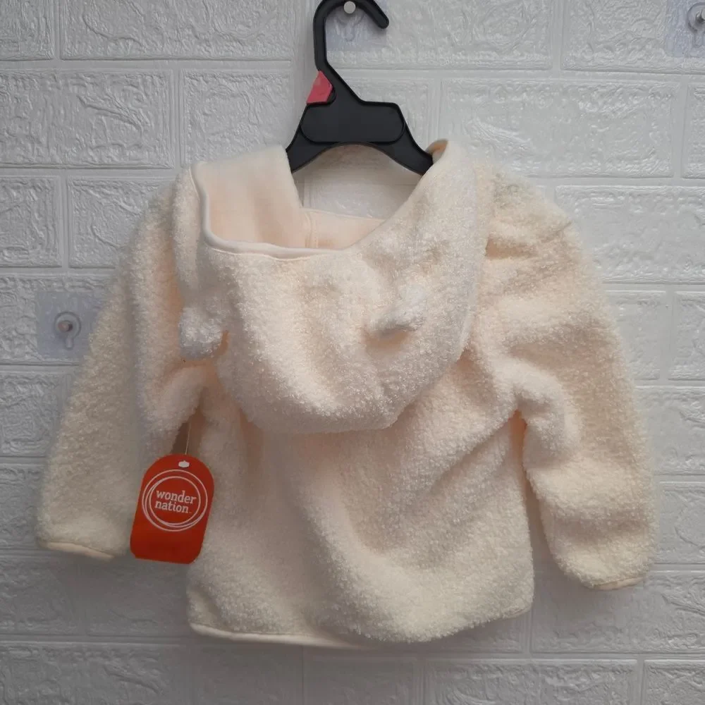 Wonder Nation Unisex Boy Girl Baby Toddler Teddy Fleece Jacket with Hood